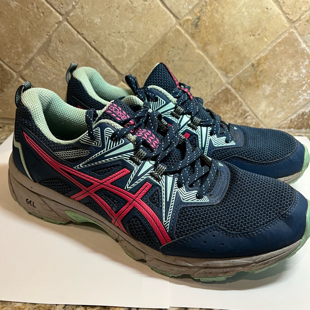 ASICS Navy and Pink Running Shoes
